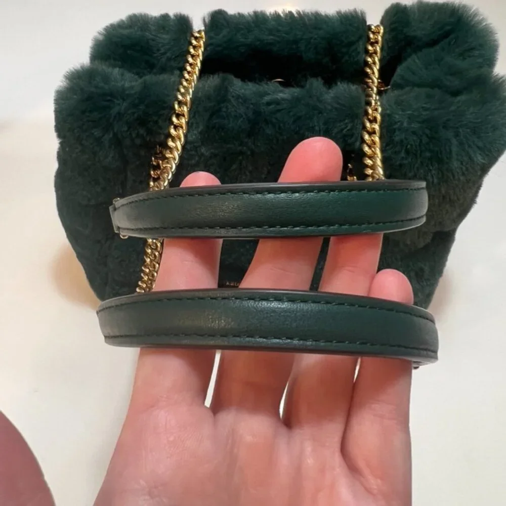 Kate Spade Cleo Faux Fur Small Chain Bucket Bag In Pine Grove - Picture 9 of 10